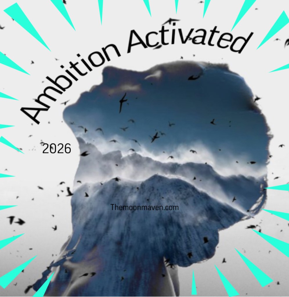 A profile of a woman's face with earth and sky and birds inside and out. Words read Ambition Activated 2026.