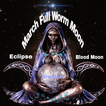 Woman in Goddess moons holds the full moon in center as her belly.